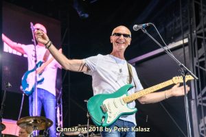 Kim Mitchell smiling while looking at the crowd during a live performance.